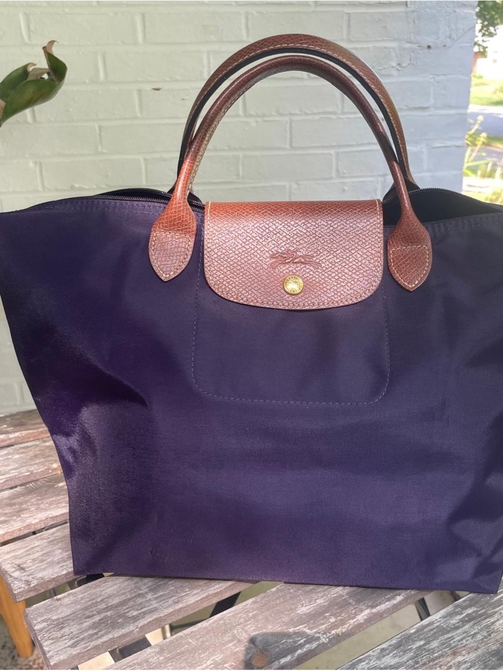 Longchamp Purple and Brown Fold-Top Tote